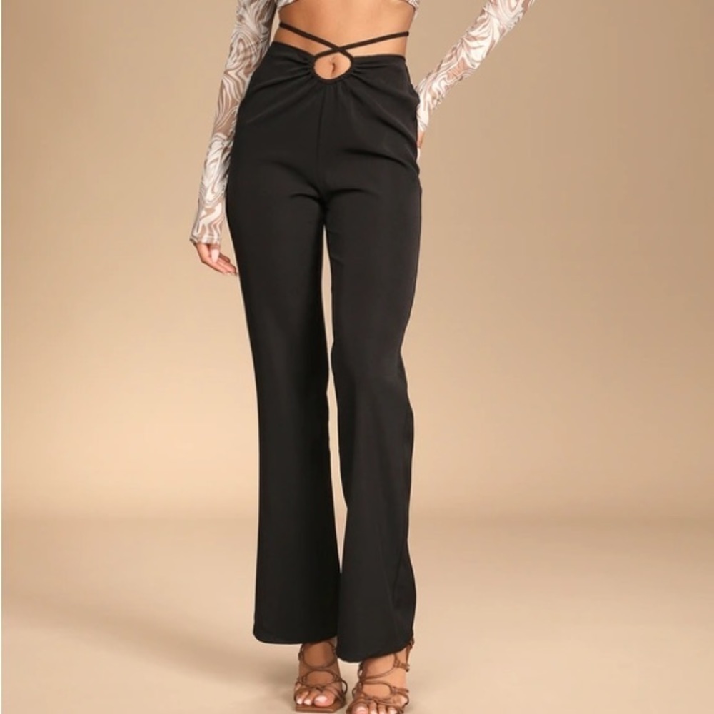 4TH and Reckless Marko Black Cutout Wrap Waist Trouser Pants Medium‎